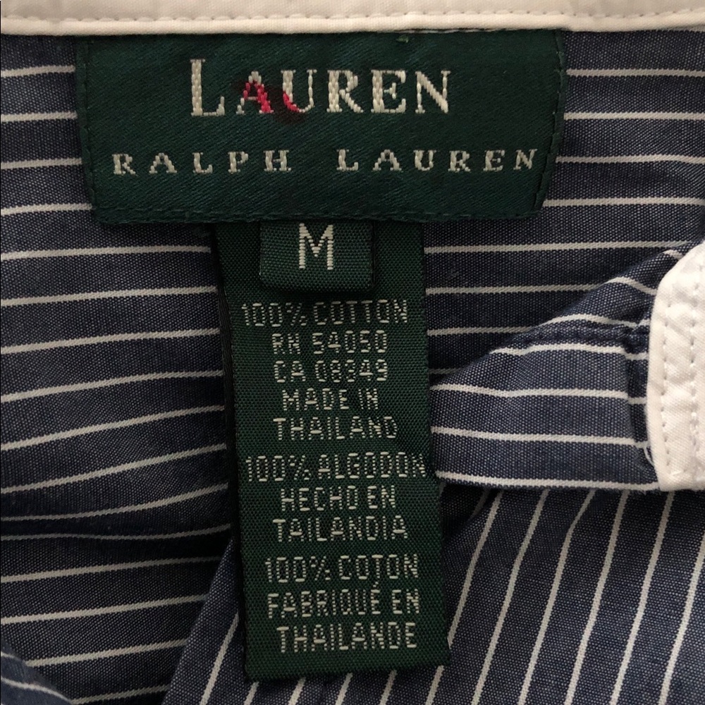 Ralph Lauren Classic Navy Pinstripe Dress Shirt with White Contrast Collar - Picture 6 of 6